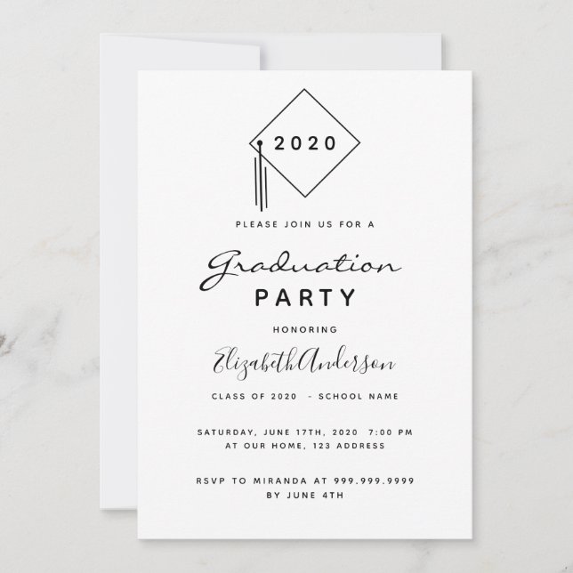 Graduation party modern black white topper invitation (Front)
