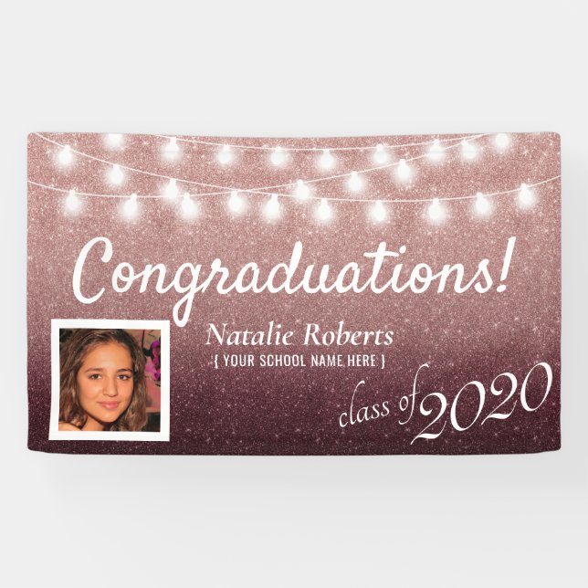 Graduation Party Modern Burgundy & Rose Gold Ombre Banner (Horizontal)