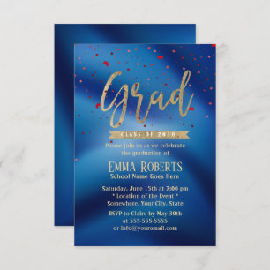 Graduation Party Modern Gold Script Navy Blue Invitation