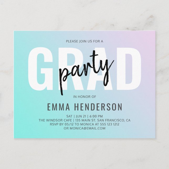Graduation Party Modern Gradient Bold Invitation Postcard (Front)