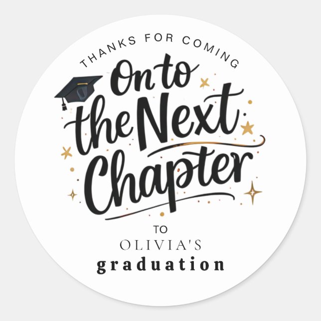 Graduation Party Modern Trendy Next Chapter Classic Round Sticker (Front)