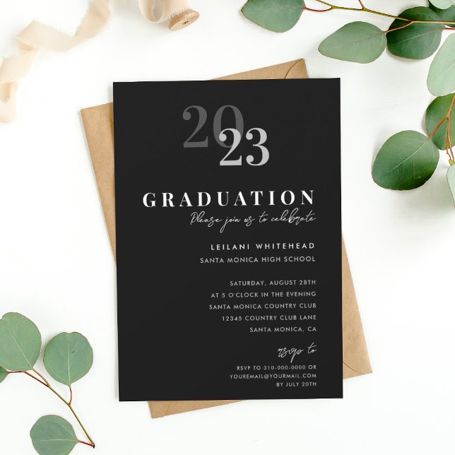 Graduation Party Modern Typography Black Invitation (Creator Uploaded)