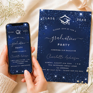 Graduation party navy blue 2025 invitation