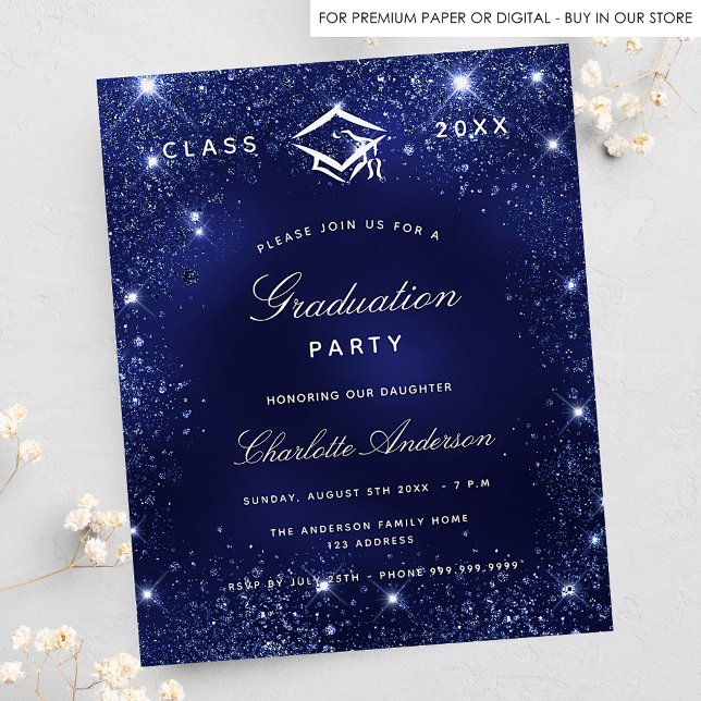 Graduation party navy blue budget invitation flyer (Creator Uploaded)