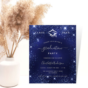 Graduation party navy blue glitter 2025 budget flyer