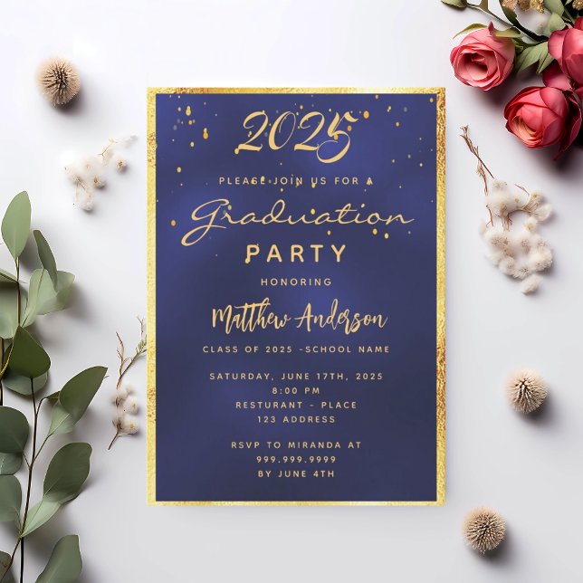 Graduation party navy blue gold 2025 invitation (Creator Uploaded)