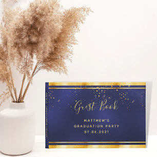 Graduation party navy blue gold guest book