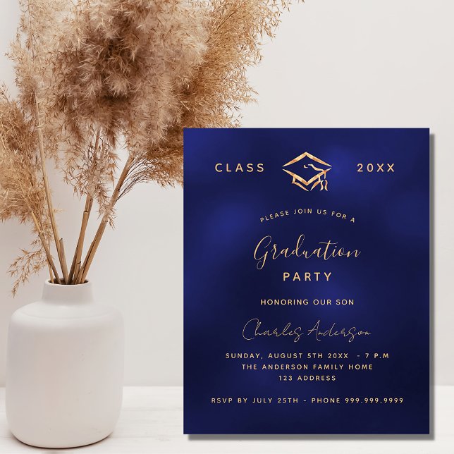 Graduation party navy blue gold invitation (Creator Uploaded)