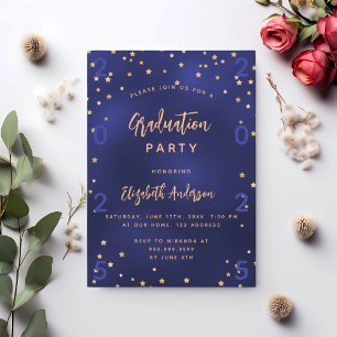 Graduation party navy blue gold stars year invitation