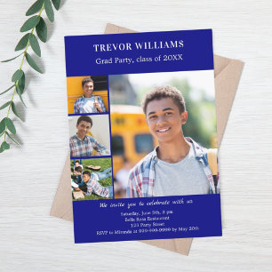 Graduation party navy blue photo collage invitation