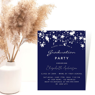 Graduation party navy blue white budget invitation flyer