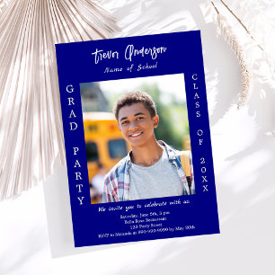 Graduation party navy blue white photo invitation