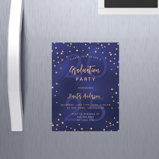 Graduation party navy blue year gold stars luxury magnetic invitation (Creator Uploaded)