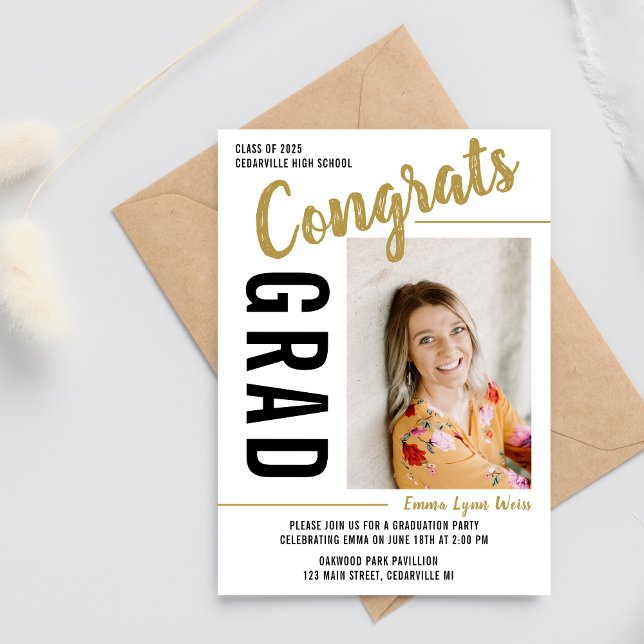 Graduation Party Open House 2025 Photo Gold Invitation (Creator Uploaded)