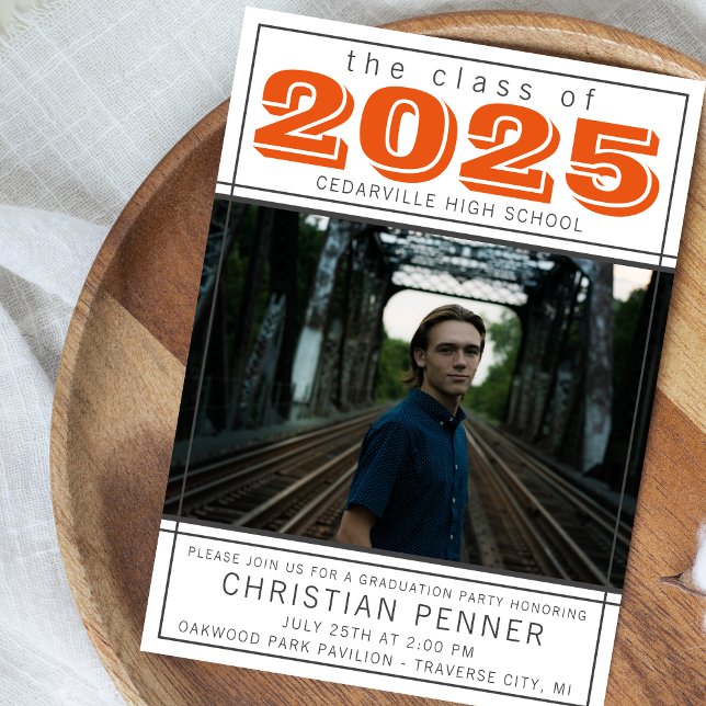 Graduation Party Open House 2025 Photo Orange Invitation (Creator Uploaded)