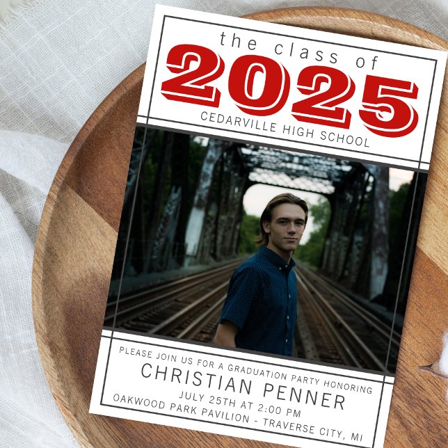 Graduation Party Open House 2025 Photo Red Invitation (Creator Uploaded)