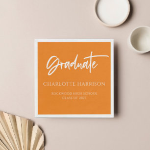 Graduation Party Orange and White Script Napkins