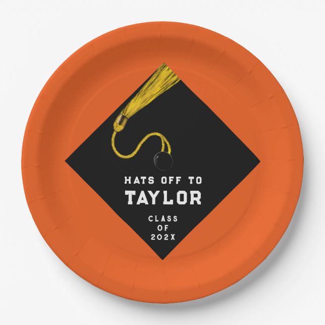 Graduation Party Orange Paper Plate (Front)