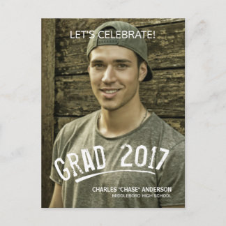 Graduation Party Painted Grunge Photo Overlay Invitation Postcard