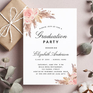 Graduation party pampas grass rose gold blush 2022 invitation