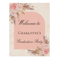Graduation party pampas grass rose gold blush arch