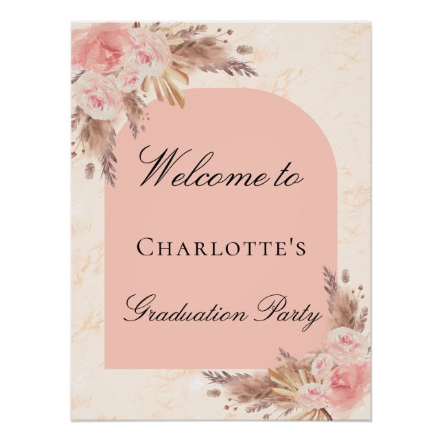 Graduation party pampas grass rose gold blush arch poster (Front)