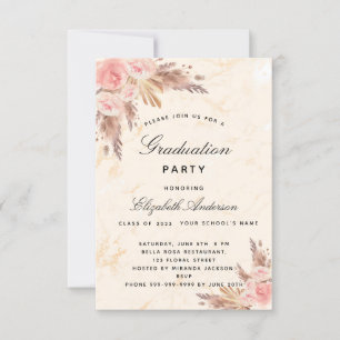 Graduation party pampas grass rose gold blush  invitation