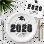 Graduation Party Paper Plate<br><div class="desc">Class of 2026 Bold Elegant Black and White Graduation Paper Plate. Celebrate this milestone with a stylish and personalised graduation paper plate, perfect for serving food at a graduation party. Featuring "Class of" in soft grey and "2026" (or any year) in bold black, along with a black graduation cap icon....</div>