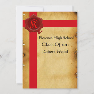 GRADUATION PARTY PARCHMENT, Red Wax Seal  Monogram Invitation