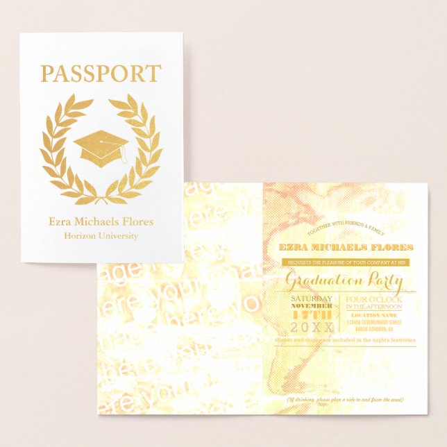Graduation Party passport gold foil Foil Card (Display)