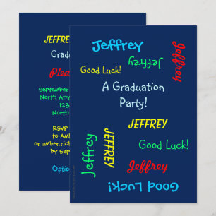 Graduation Party, Personalised Name, Blue Invitation