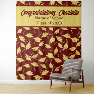 Graduation Party Personalised Photo Op Maroon Gold Tapestry