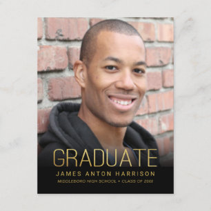Graduation Party Photo Announcement Gold & Black