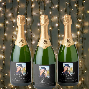 Graduation party photo black white 2025 sparkling wine label