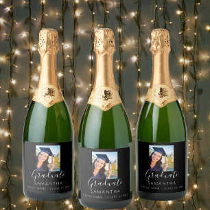 Graduation party photo black white 2025 sparkling wine label