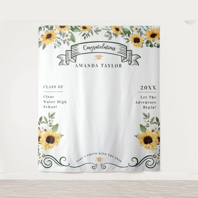Graduation Party Photo Booth Sunflower Tapestry (Front)