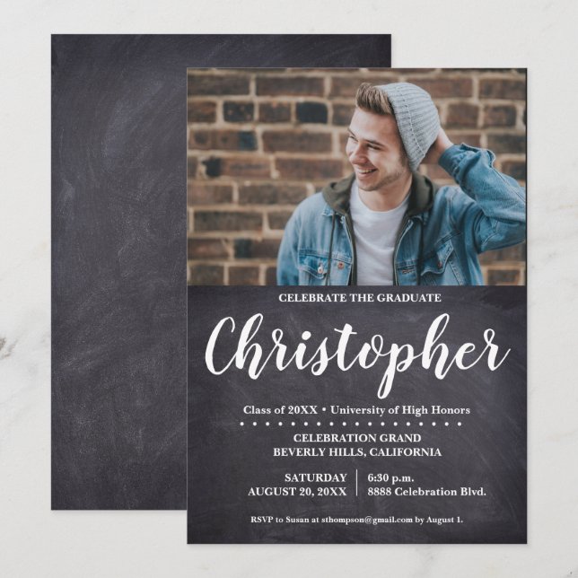 Graduation Party Photo Chalkboard Invitation (Front/Back)