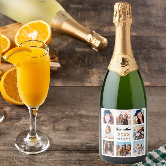 Graduation party photo collage sparkling wine label (Creator Uploaded)