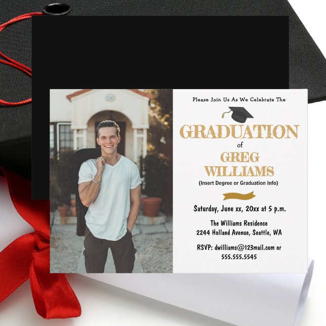 Graduation Party Photo Invitation Card (Graduation Party Photo Invitation Card With Gold Accent)