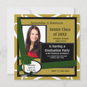 Graduation Party Photo Invitation Green Cap