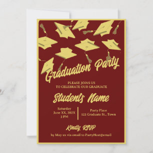 Graduation Party Photo Maroon and Gold Mortarboard Invitation