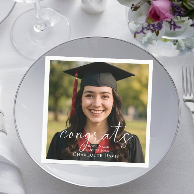 Graduation party photo script congrats luncheon napkin (Creator Uploaded)