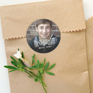 Graduation Party Photo Typography Custom Round Classic Round Sticker