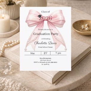 Graduation party pink bow class of 2026 invitation