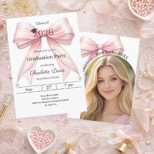 Graduation party pink bow photo arch class of 2026 invitation
