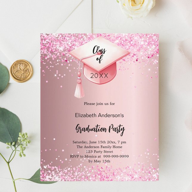 Graduation party pink confetti girl invitation (Creator Uploaded)