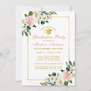 Graduation Party Pink Floral Gold Invitation GP