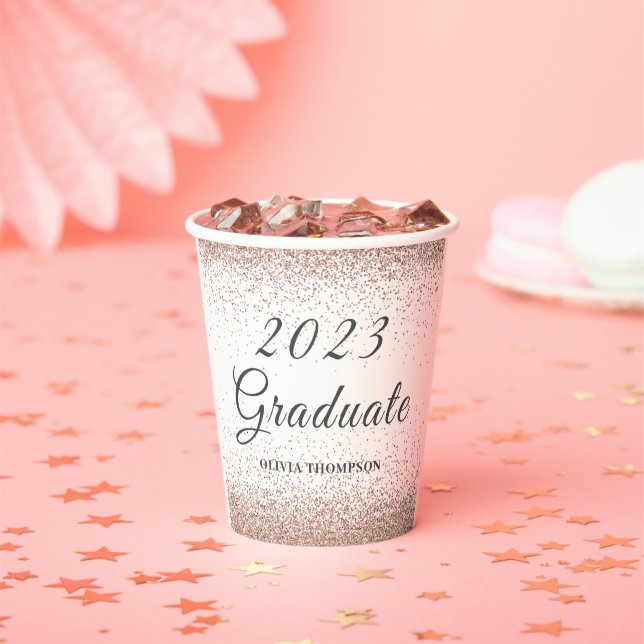 Graduation Party Pink Glitter Paper cup (Insitu)