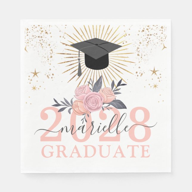 Graduation Party Pink Script Signature Napkin (Front)