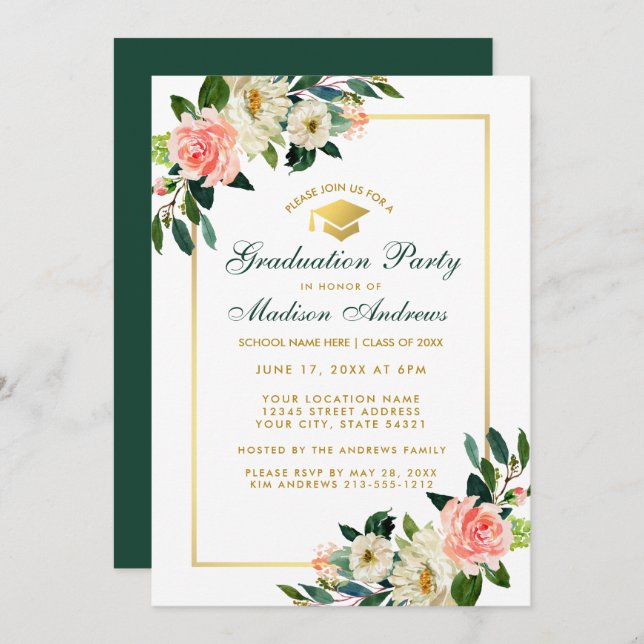 Graduation Party Pink Tropical Floral Invite (Front/Back)